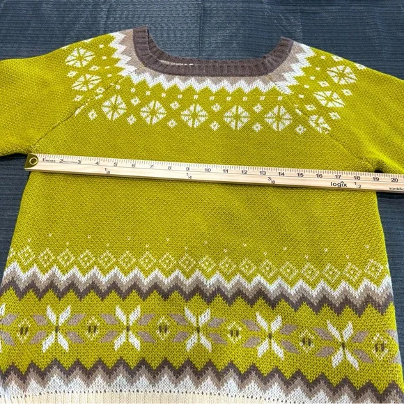 MISSLOOK women’s crewneck sweater size Med brown/cream/chartreuse - Picture 6 of 9